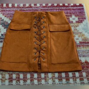 Stylish Brown Lace-Up Mini Skirt